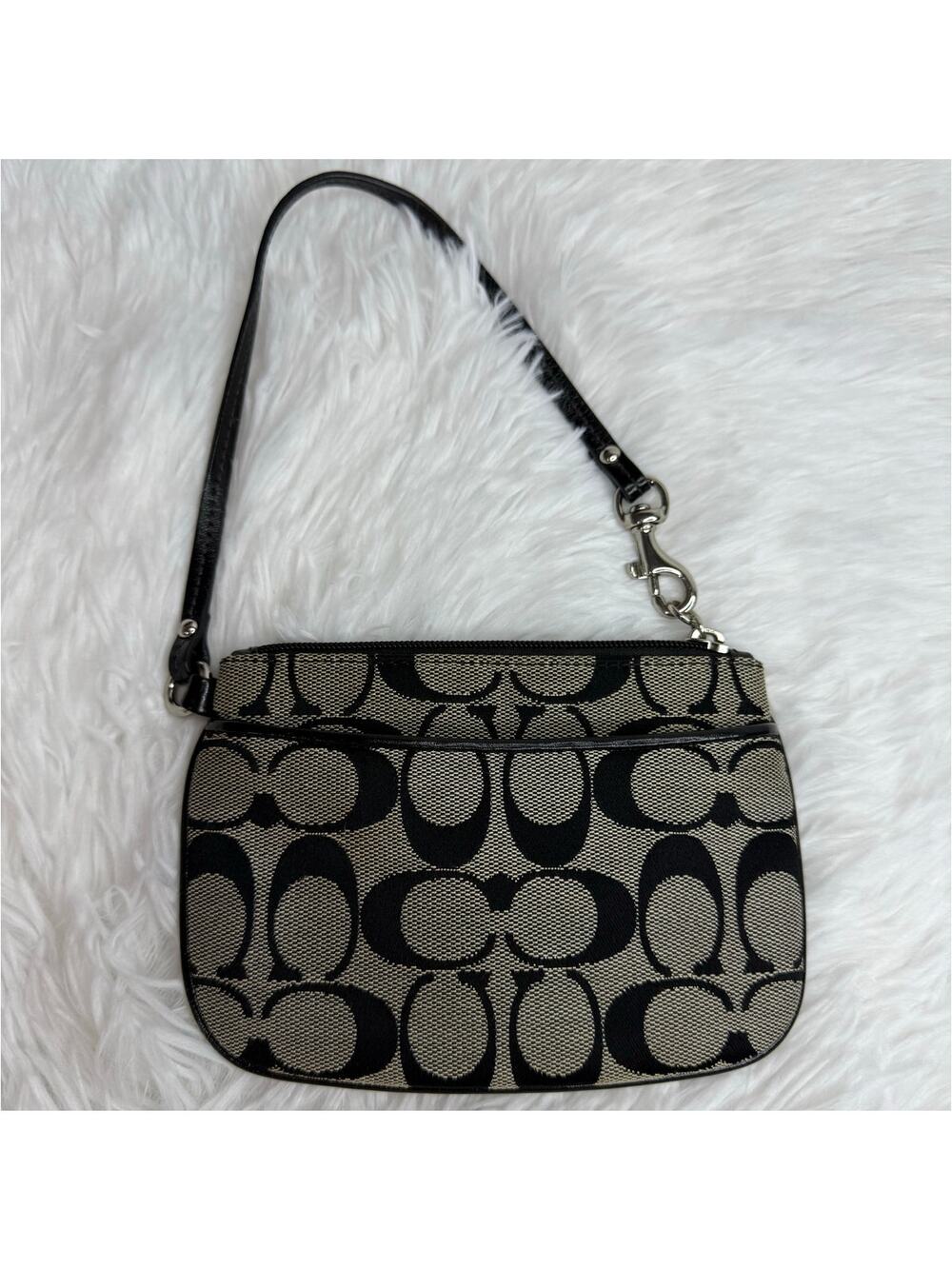 COACH Black Gray Signature Canvas Wristlet